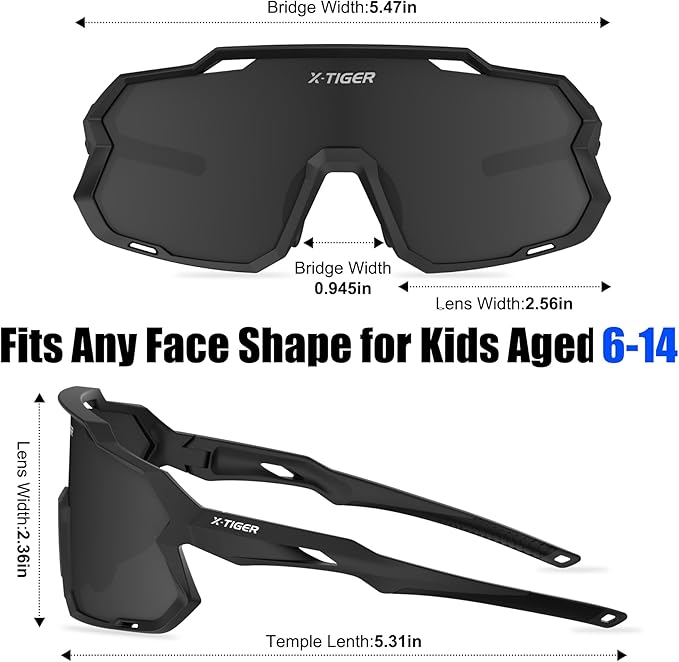 X-TIGER Kids Sunglasses Polarized Youth Baseball Sunglasses for 8-14 boys girls UV400 Sports Softball Cycling Glasses
