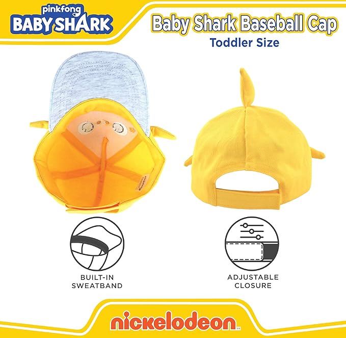 Pinkfong Boys Baseball Cap, Baby Shark Adjustable Toddler Hat for Ages 2-4