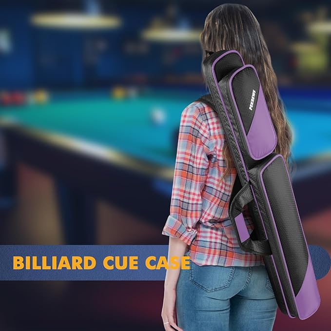 PEKREWS Pool Cue Case, Pool Stick Case 2x2 Holds 2 Sticks with 2 Accessory Zipper Pockets, Sturdy Polyester Pool Cue Carry Bag with Shoulder Strap Handle, Soft Billiard Cue Sling Bag for Men and Women