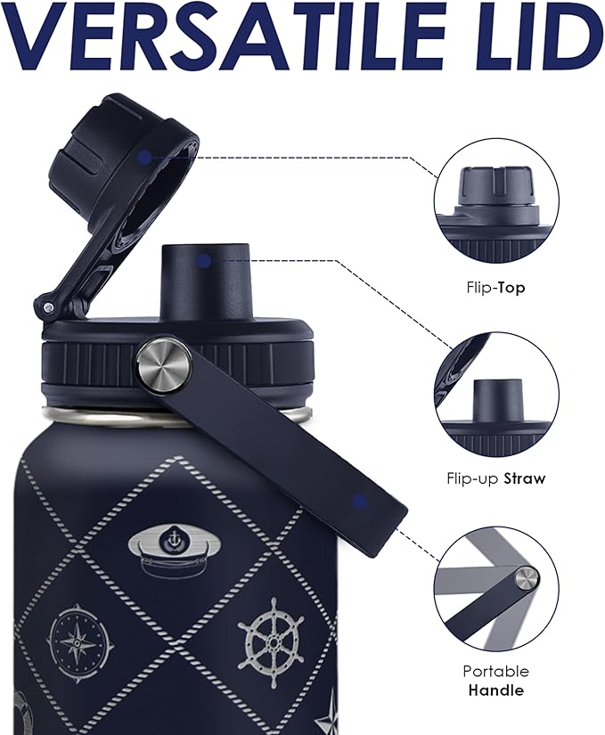 SANDJEST Boat Captain Insulated Stainless Steel Water Bottle 32oz, Vacuum Chug Lid Travel Tumbler for Men Friends Dad Brothers, Gift for Birthday Christmas Fathers Day