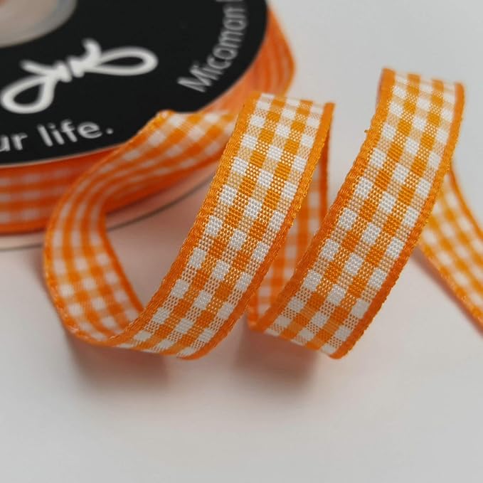 Orange Gingham Plaid Checked Ribbon 25 Yard Each Roll 100% Polyester - Image 5