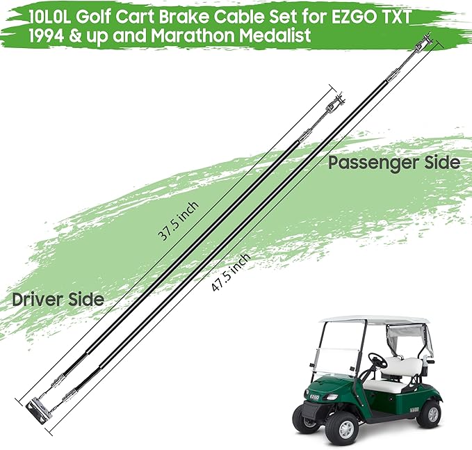 10L0L Golf Cart Brake Cable Stainless Steel Core for EZGO TXT 1994 & up or EZGO TXT Marathon Medalist, Golf Cart Driver & Passenger Side Brake Cable 70716-G03 70273-G03 70969-G03