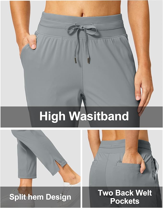 Soothfeel Women's Pants with 4 Pockets 7/8 Stretch High Waisted Sweatpants Travel Athletic Work Golf Pants for Women