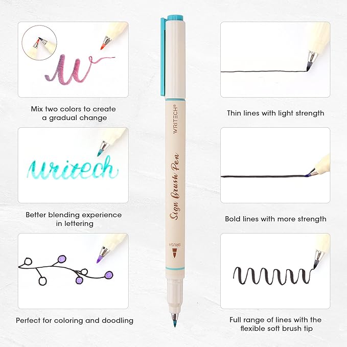 WRITECH Arts Sign Brush Pen Brush Tip Marker Felt Tip Water Based Ink Color - Image 3