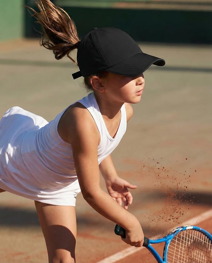 Little Girls Reflective Baseball Cap Criss Cross Ponytail Hat Kids Quick Dry Mesh Summer Sports Hat for Toddler Ages 3-8