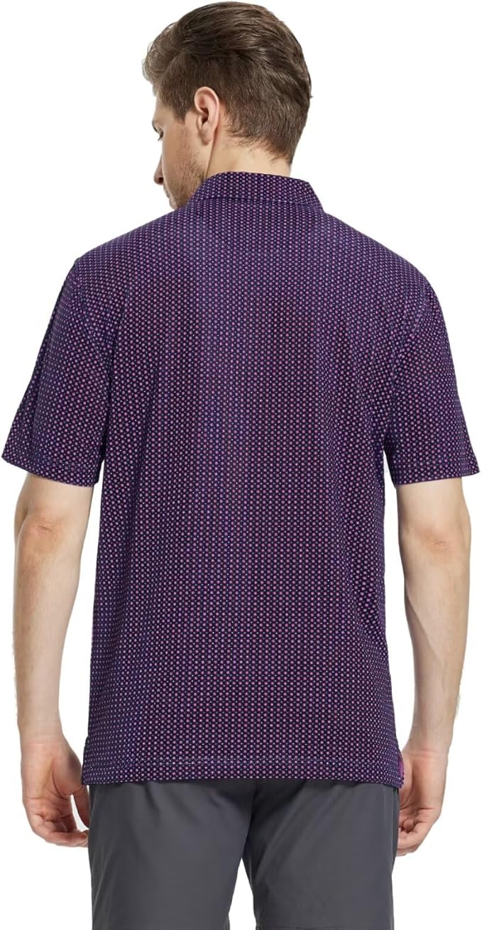 M MAELREG Mens Golf Shirt Short Sleeve Dry Fit Print Moisture Wicking Performance Patterns Collared Polo Shirt