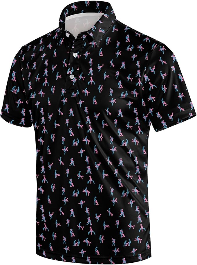 Golf Polo Shirts for Men Funny Print Short Sleeve Golf Shirts Performance Golf Polos