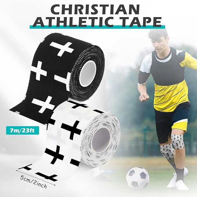 TrelaCo 2 Pcs Wrist Tape Baseball Cross Athletic 2in x 23ft Cotton Cross Wrist Tape Serrated Edges for Fingers Ankles Injury Wrap, Football Baseball Hockey Soccer (White,Black)