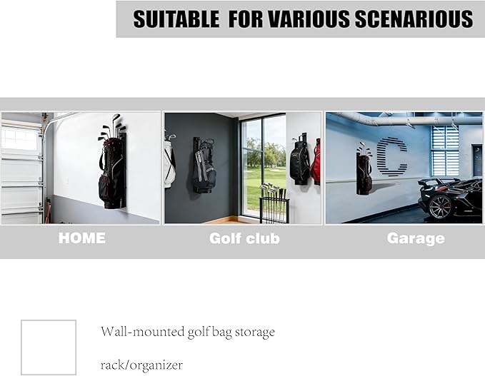 Wall-Mounted Golf Bag Storage System – Adjustable, Heavy-Duty Golf Bag Organizer Golf Storage Organizer for Residential Basement and Commercial Spaces