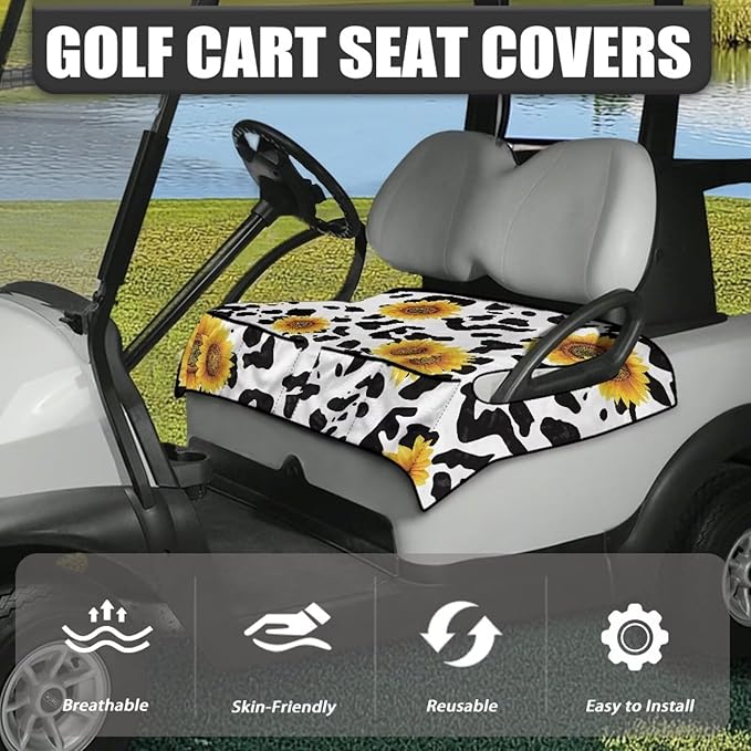 Golf Cart Seat Covers, Universal Golf Cart Seat Towel Blanket with 4 Front Pockets & Nonskid Bottom Fits for Club Car 2 Person Seats Golf Carts