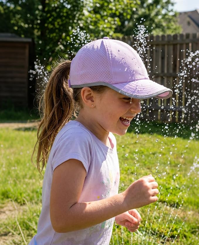 Little Girls Reflective Baseball Cap Criss Cross Ponytail Hat Kids Quick Dry Mesh Summer Sports Hat for Toddler Ages 3-8