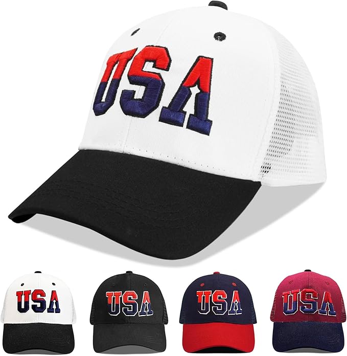 American Flag Patriotic Baseball Cap | Embroidered USA Flag 100% Cotton Adjustable Hat for Men & Women