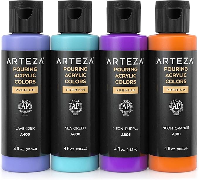 ARTEZA Acrylic Pouring Paint Set, 4 Orchid Colors, 4 oz Bottles, High-Flow Paint - Image 3