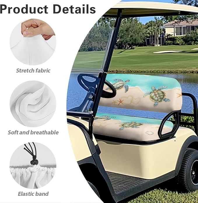 Suobstales Golf Cart Front and Rear Seat Cover Set for EZGO TXT RXV & Club Car DS 2 Passenger, Washable Bench Seat Covers Kit