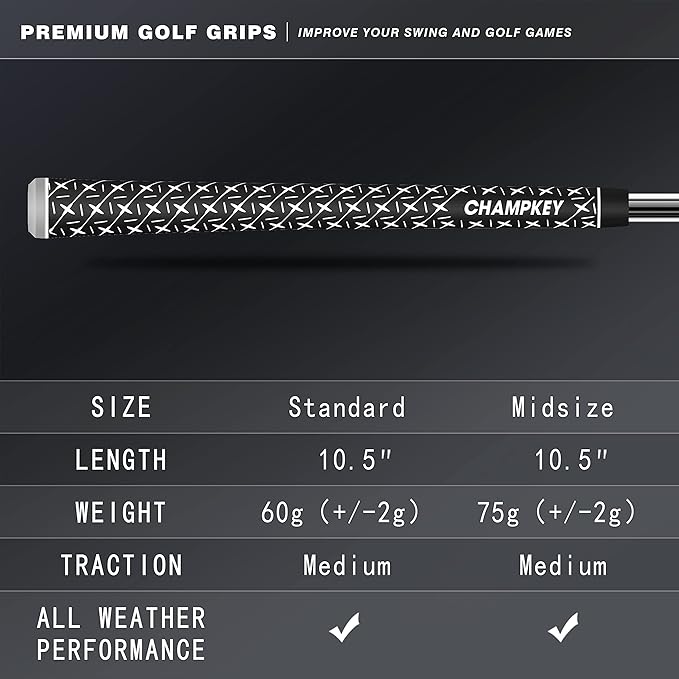 CHAMPKEY X Rubber Golf Grips 13 Pack - All Weather Performance with 15 Tapes and Repair Kits