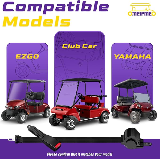 Golf Cart Seat Belt Kit, Retractable Golf Cart Seat Lap Belt Non-Slip, Soft Padding, One Click Fastening, Universal Front and Rear Golf Cart Seat Belts for Club Car EZGO Yamaha Go-Kart ATV UTV