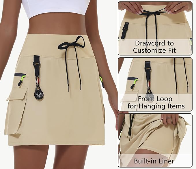 MIVEI Skorts for Woman - Hiking Cargo Skorts with Zipper Pockets, High Waisted Quick Dry Golf Workout, Dressy Casual