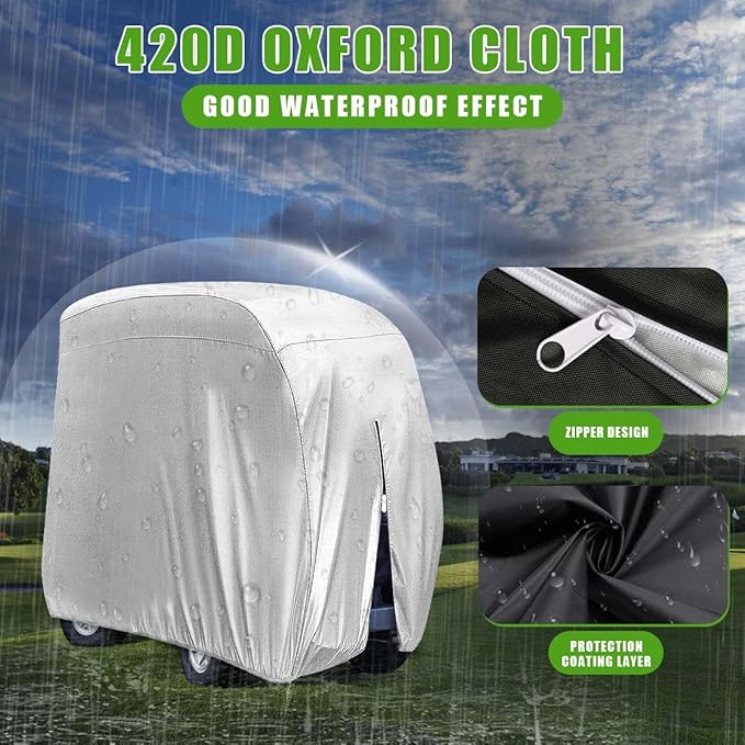KISEER 4 Passenger 420D Waterproof Golf Cart Cover fits EZ GO Club Car Yamaha, Sunproof Dustproof