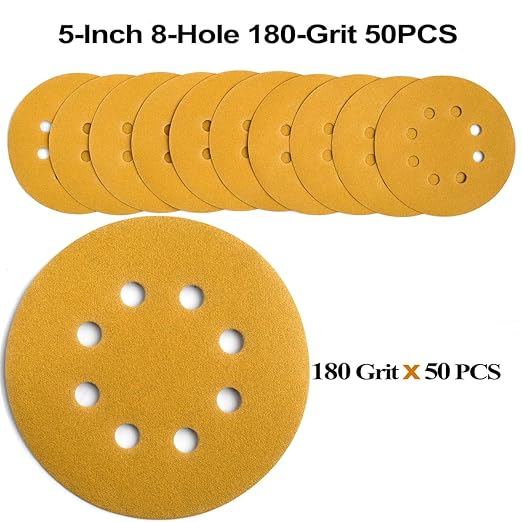 5-Inch 8-Hole Hook and Loop Sanding Discs 180-Grit Random Orbit Sandpaper - Image 3