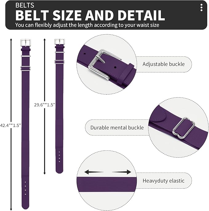 QBK Youth Baseball Socks & Belt Combo Set for Kids 2-16 Years -Softball/Tee Ball Accessories (1 Pair + 1 Belt, Unisex)