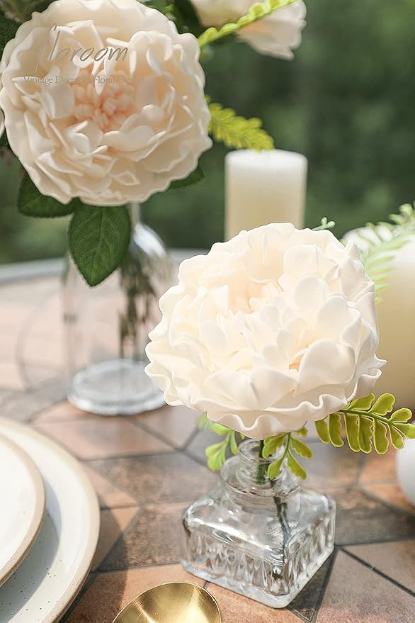 Floroom Artificial Flowers 16pcs 4" Cream Blooming Peonies Real Looking Foam - Image 3