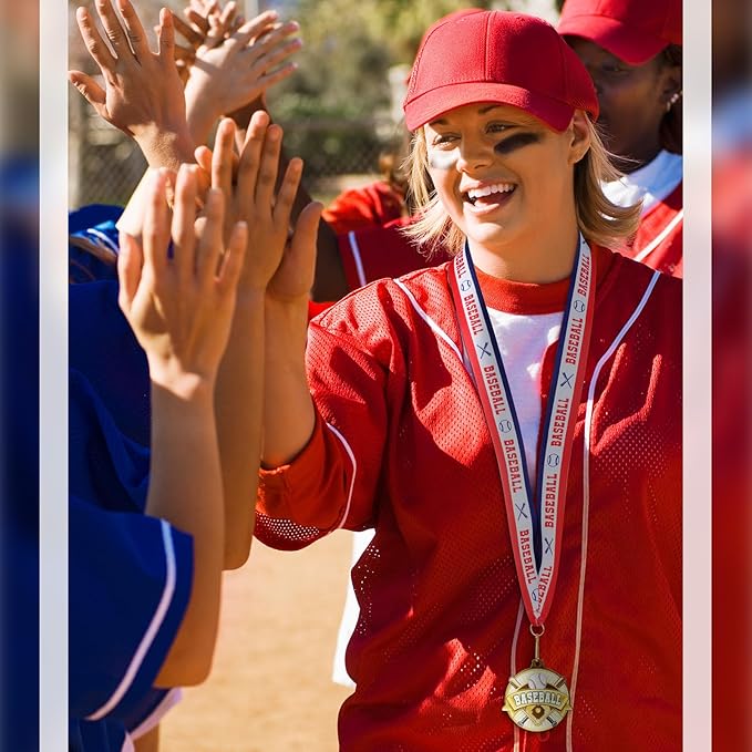 Ecation Medals with Neck Ribbons Soccer Awards Medals Baseball Team Awards Softball T-Ball Flag Football Trophy for Kids Sports Competitions Celebration Gift