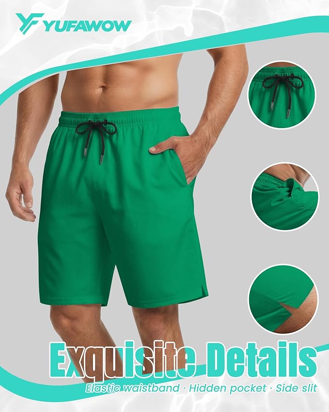 9 Inch Men Swim Trunks with Mesh Lining Quick Dry Breathable Pockets for Summer Beach Cruise Water Park Gym Running