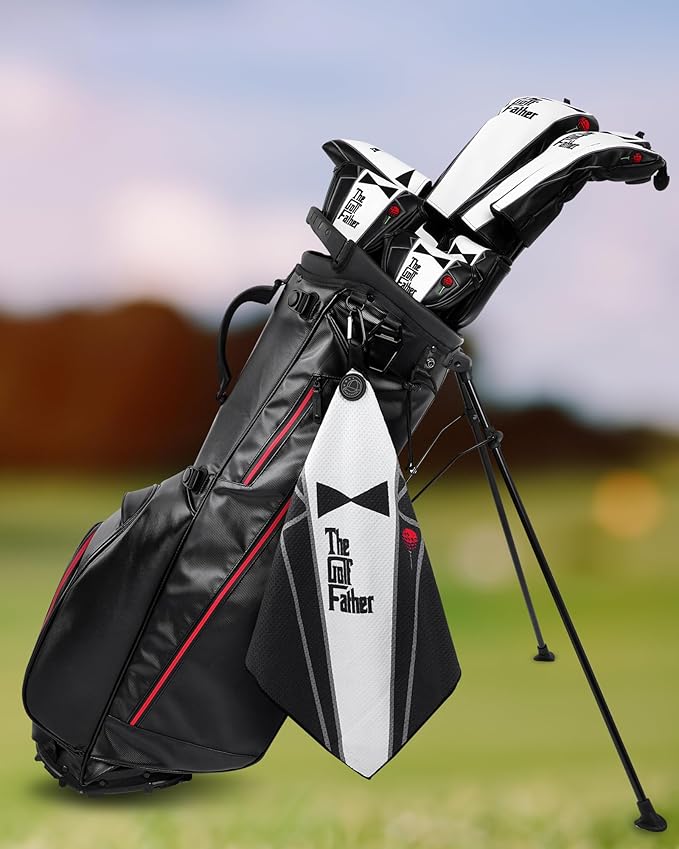 The Golf Father Funny Golf Club Covers, Driver Fairway Wood Hybrid Headcover, Mallet Putter Covers Blade Headcovers Putter Cover Magnetic, Black and White Color Iron Covers for Most Brands