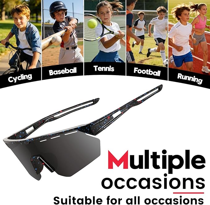 Youth Sports Sunglasses for Boys Girls Age 3-10, Lightweight Frame Kids Baseball Softball Cycling Sunglasses