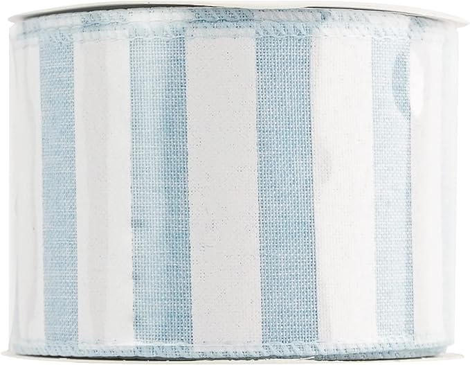 MEEDEE Blue White Stripe Ribbon 2.5 Inch Light Blue Wired Ribbon - Image 9
