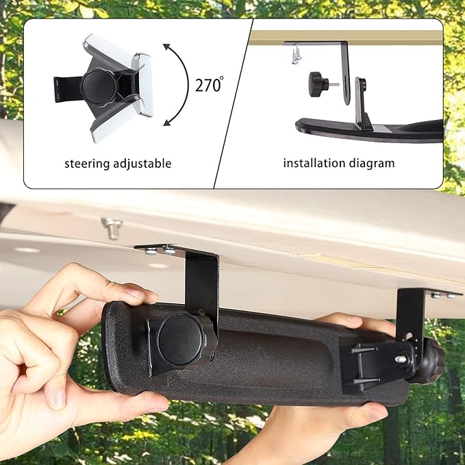 Universal Golf Cart Wide Angle Convex Rear View & Folding Side Mirror Kit, Compatible with Club Car, EZGO, Yamaha Models