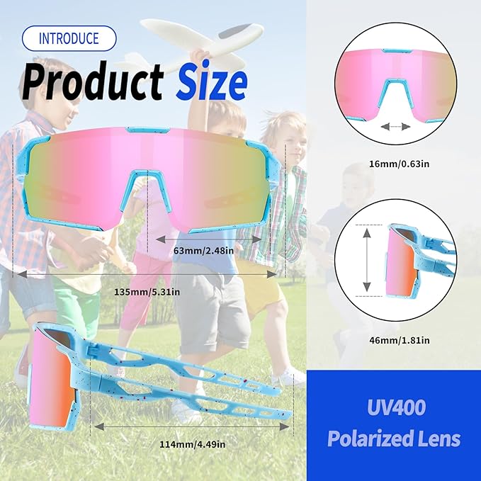 YDAOWKN Kids Sunglasses Youth Baseball Sunglasses Boys Girls Softball Cycling UV400 Protection Sports Goggles