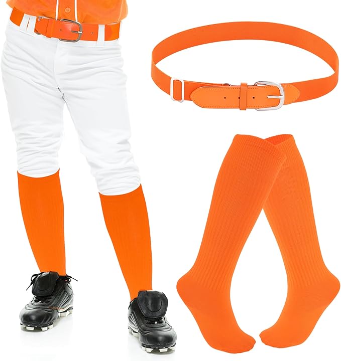 Dxhycc Youth Baseball Socks and Belt Combo Set Softball Baseball Socks and Elastic Waist Belt for Youth Boys Girls