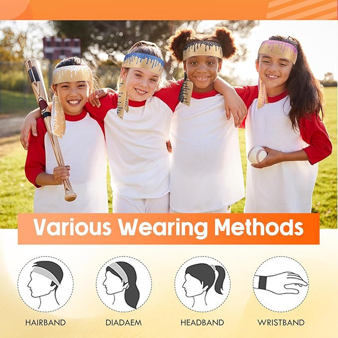 6 Pcs Baseball Drip Headband Ice Cream Drip Adjustable Tie Hairband Senior Night Baseball Stuff Moisture Wicking Workout Breathable Soft Elastic Sweatband for Women Men Sport Basketball Tennis Running