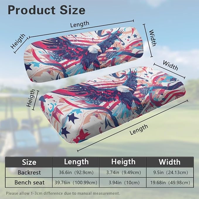 Yewatlles Seat Cover for Golf Cart Club Car Regular Cushion, No Stapler Required, Golf Cart Replacement Front Seat Cover Activity Reward Flag and Eagle