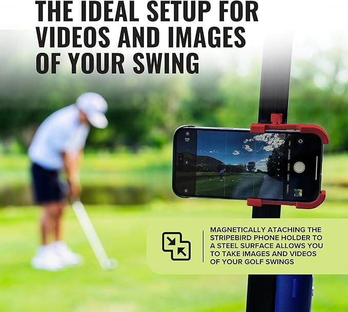 Stripebird - Magnetic Golf Cart Phone Holder - US Patented, Neodymium N52 Magnets - Golf Cart Phone Mount for iPhone & Samsung - Slim Golf Caddy Accessories for Men & Women