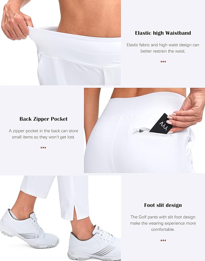 YYV Women's Golf Pants Stretch Work Ankle Pants High Waist Dress Pants with Pockets for Yoga Business Travel Casual