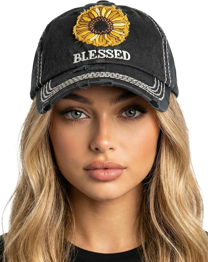 Funky Junque Distressed Vintage Baseball Cap - Embroidered Patch Women's Hat - Holiday, Lifestyle & Patriotic Designs