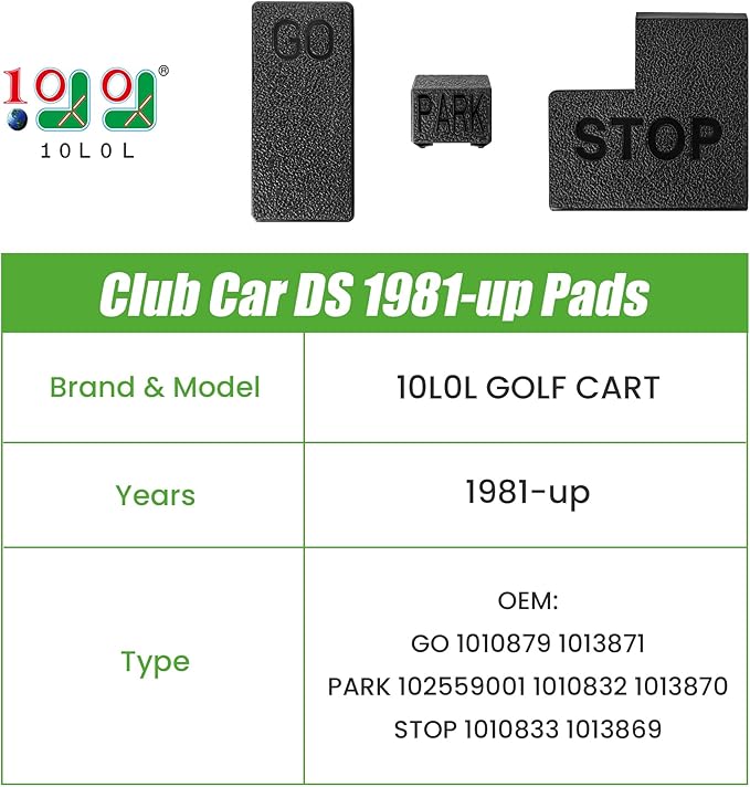 Golf Cart Accelerator Pedal Pad, Brake Pedal Pad, Parking/Hill Brake Pad Set, Club Car DS 1981-up Gas and Electric
