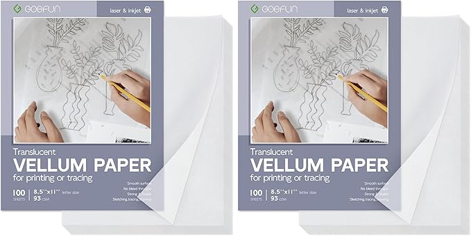 Translucent Vellum Paper 8.5 x 11, Goefun 100 Sheets Vellum Tracing Paper by Goefun