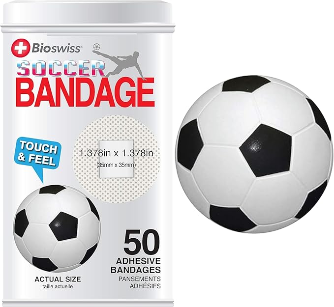 BioSwiss Bandages, Soccer Ball Shaped Self Adhesive Bandage Set, Latex Free, Sterile Wound Care, 50 Count