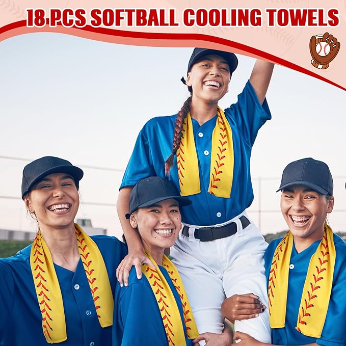 18 Counts Cooling Towel, Baseball Softball Towel Breathable Chilly Ice Towels, 40"x12" Cooling Towel for Baseball Team Coach Gift Training, Cold Sweat Rag for Sport(Yellow,Softball)