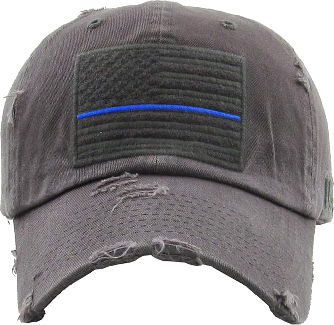 KBETHOS Flag USA America Military Thin Blue Line Thin Red Line Vintage Distressed Baseball Cap Dad Hat Unisex Adjustable…