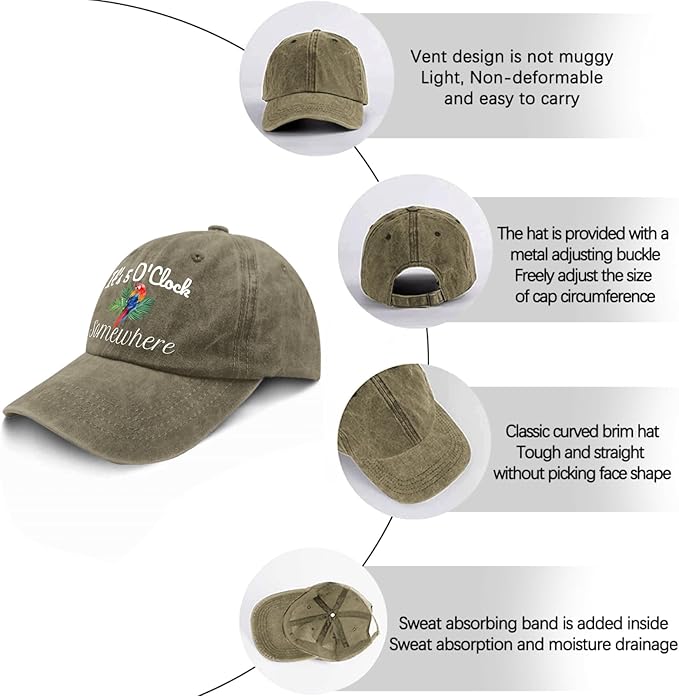 Jimmy Music Buffett Accessories Hats Its 5 Oclock Some Where Baseball Cap Mom Hat Pigment Black Womens Bucket