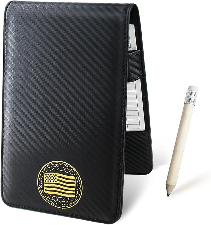 Leather Golf Scorecard Holder: USA Genuine Crazy Horse Leather Golf Yardage Book Cover with 1 Scorecard 1 Pencil Golf Notebook Back Pocket Cool Golf Gifts for Him Golfers Men