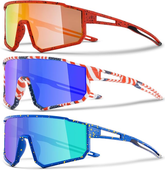 3PACK Kids Sunglasses for 6-14 Boys Girls, Youth Baseball and Cycling UV400 Protection Goggles