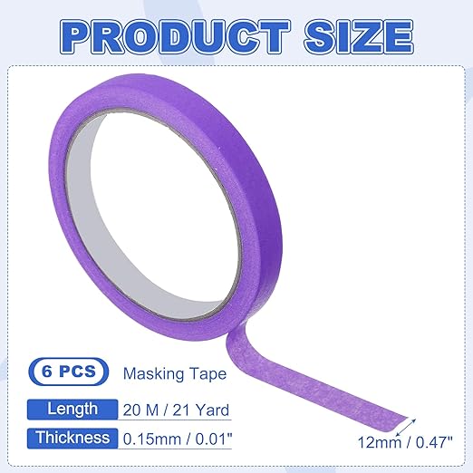 MECCANIXITY Masking Tape 0.5 Inch x 21 Yard Painter's Tape Purple Paint Tapes - Image 2