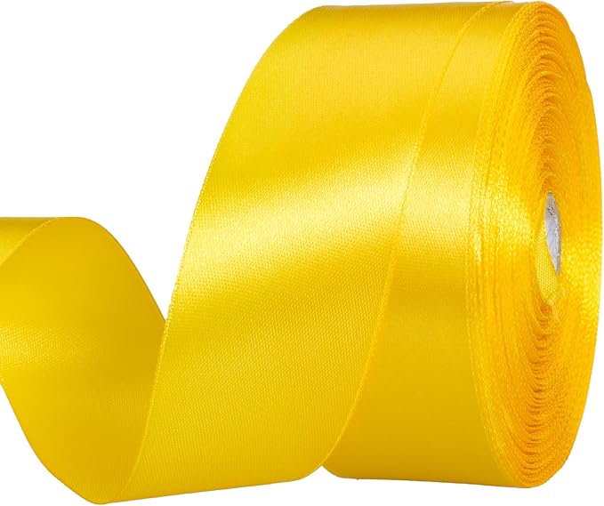 1 1/2 Inch Yellow Solid Satin Ribbon, 50 Yards Craft Fabric Ribbon by YASEO