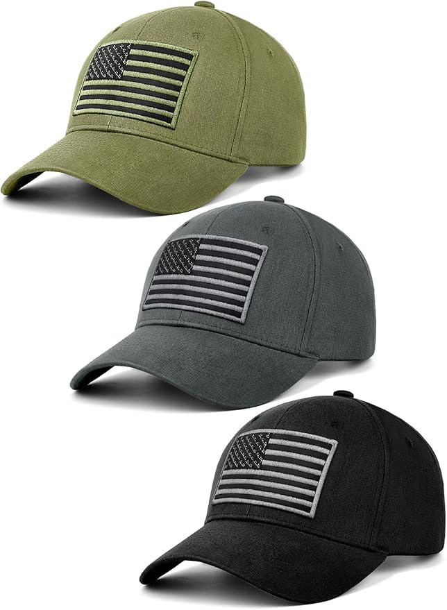 KIRAAT 3 Pack American Flag Baseball Cap Unisex,Low Profile USA Plain Dad Hat for Men＆Women