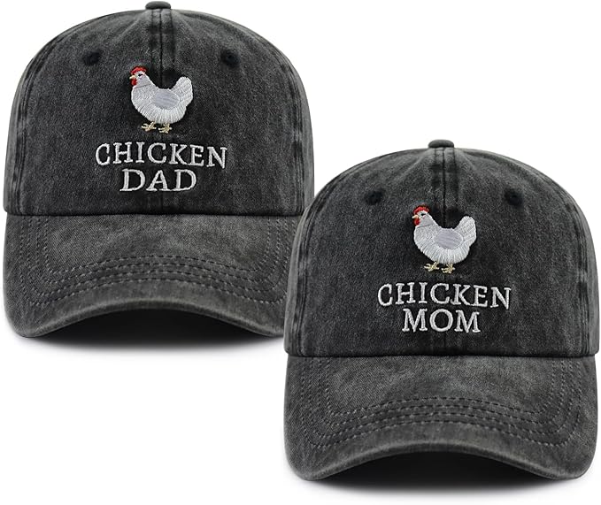 Chicken Mom and Chicken Dad Hat for Women Men, Funny Adjustable Cotton Embroidered Farm Hen Lovers Baseball Cap